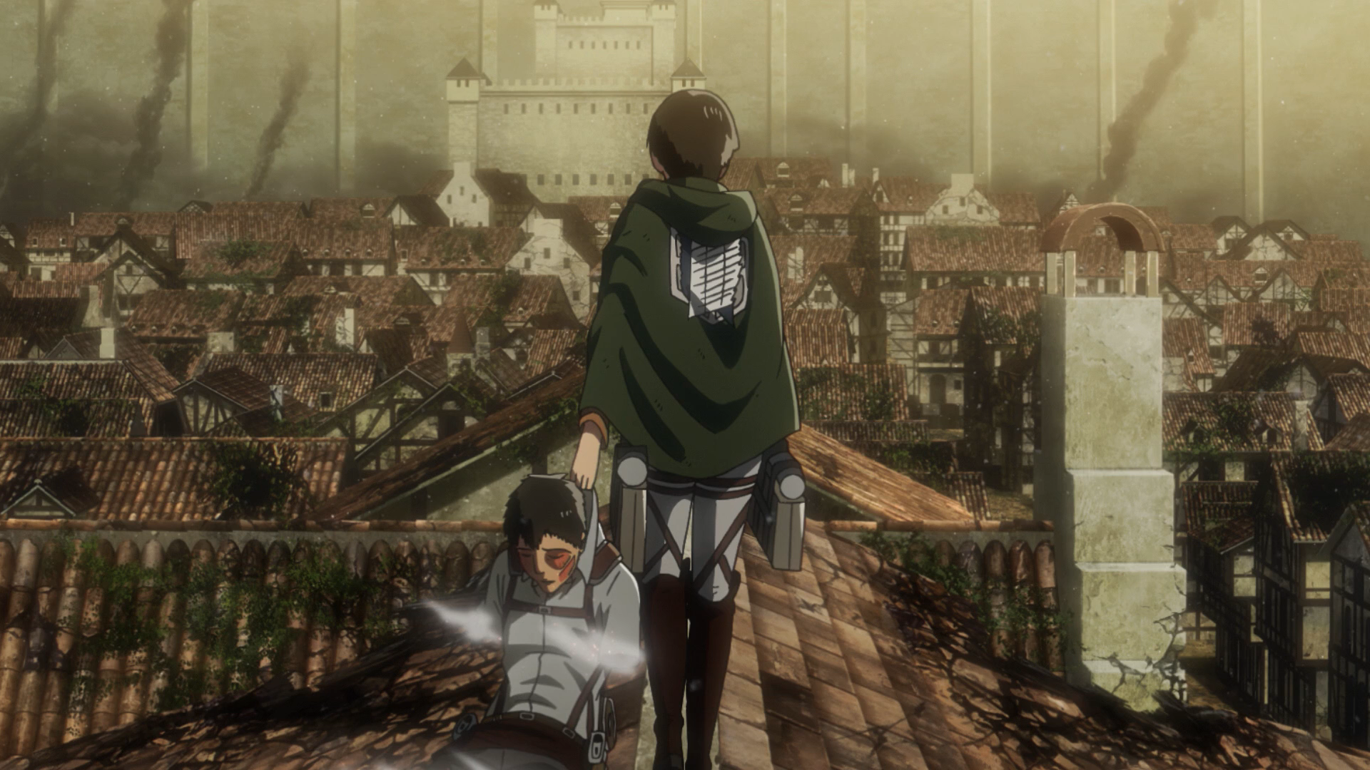 Levi drags Bertholdt away to be eaten by Armin