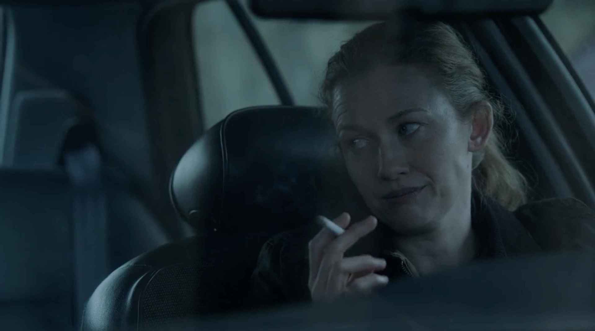 The Killing - Sarah smoking a cigarette in a car
