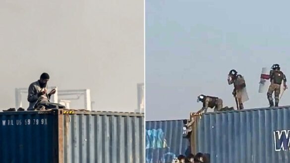 Pakistan Ranger Pushes Protester Off Container At Islamabad Protest