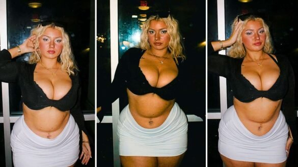 Tempest C. (@t_c_eve) Turns Heads In White Ruched Mini Skirt & Black Top In Insta Carousel