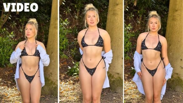 Astrid Wett Sexy Bikini In Blue Shirt VIDEO
